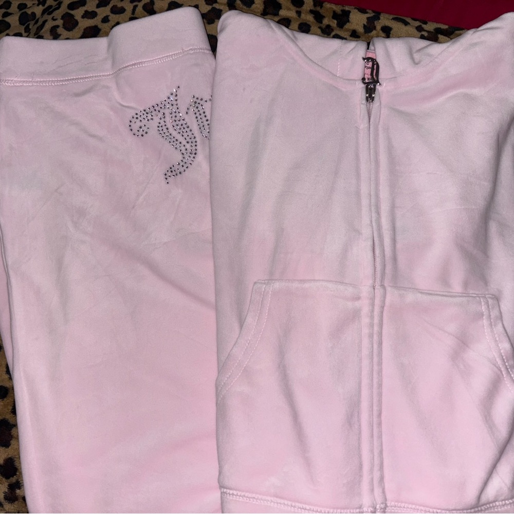 Pink Velour Tracksuit with Rhinestone Detail